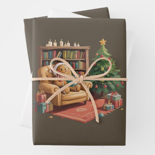 Feuille De Papier Cadeau Pain d'épices Lecture Livres Noël Enseignant (En situation)