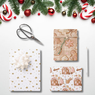 Feuille De Papier Cadeau Pain d'épices rose Brown Hommes Maison Étoiles can