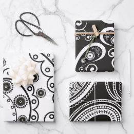 Feuille De Papier Cadeau Paisley minimaliste noir et blanc