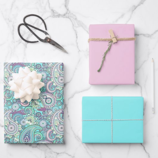 Feuille De Papier Cadeau paisley sarcelle (Recto)