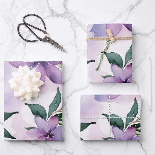 Feuille De Papier Cadeau Palette d'aquarelle Lilac Frost (Recto)