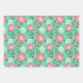 Feuille De Papier Cadeau Palm Beach Aquarelle de Noël rose et vert (Devant 3)