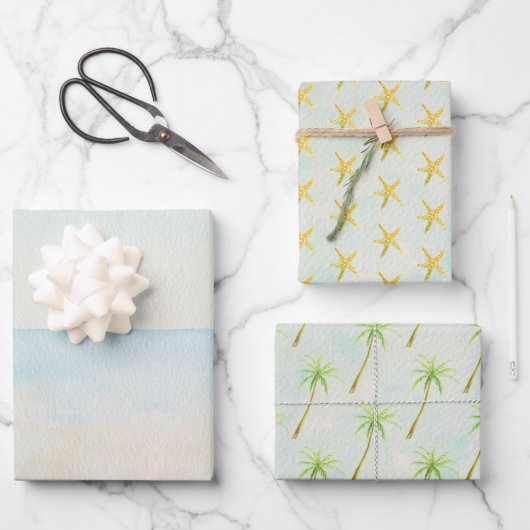 Feuille De Papier Cadeau Palm Tree Ocean Beach   (Recto)