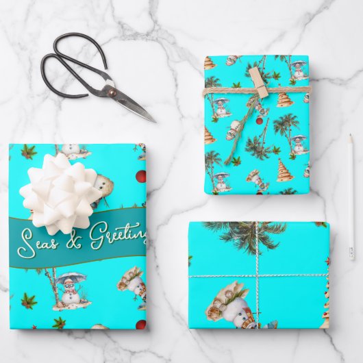 Feuille De Papier Cadeau Palm Trees Motif de Noël tropical (Recto)
