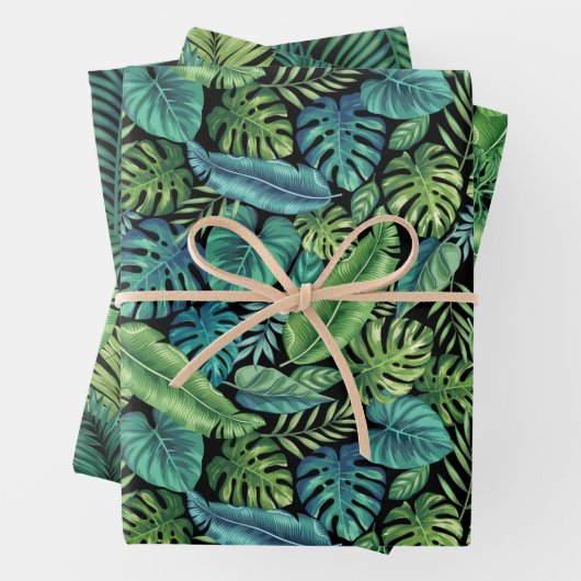 Feuille De Papier Cadeau Palm vert et Turquoise Tropical Banana Monstera Fe (En situation)