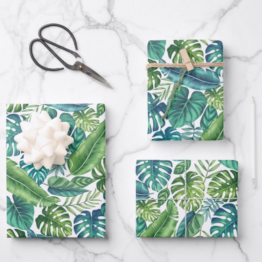 Feuille De Papier Cadeau Palm vert et Turquoise Tropical Banana Monstera Fe (Recto)