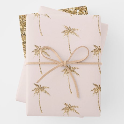 Feuille De Papier Cadeau Palmier Tropical Parties scintillant Or (En situation)