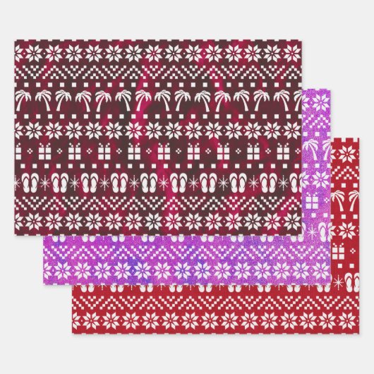 Feuille De Papier Cadeau Palmiers de Noël et tongs (Lot)