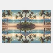 Feuille De Papier Cadeau Palmiers sur une plage d'île surplombant la mer (Devant 3)