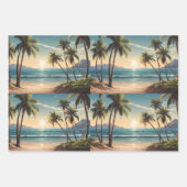 Feuille De Papier Cadeau Palmiers sur une plage d'île surplombant la mer (Devant)
