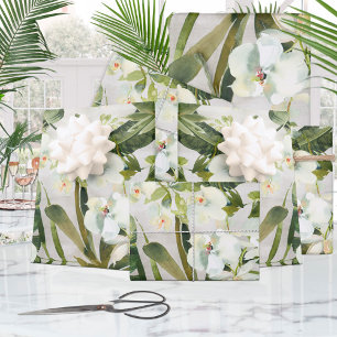 Feuille De Papier Cadeau Palmiers tropicaux Jardin d'orchidée blanche Flora