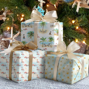 Feuille De Papier Cadeau Palmiers tropicaux Noël de plage