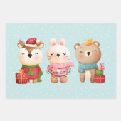 Feuille De Papier Cadeau Pals de Noël - Ours de rennes et lapin (Devant 3)