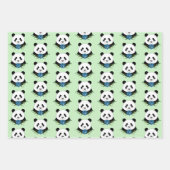 Feuille De Papier Cadeau Panda Bear Lotus Fleurs Bleu (Devant 3)