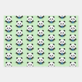 Feuille De Papier Cadeau Panda Bear Lotus Fleurs Bleu (Devant)