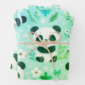 Feuille De Papier Cadeau Panda Bear Motif Vert Imprimer (En situation)