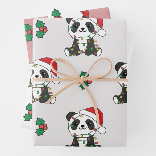Feuille De Papier Cadeau Panda Christmas Winter Animaux de vacances Pandas (En situation)