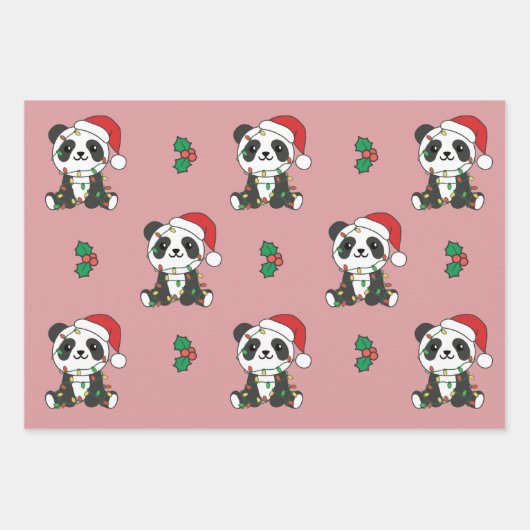 Feuille De Papier Cadeau Panda Christmas Winter Animaux de vacances Pandas (Devant 3)