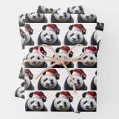 Feuille De Papier Cadeau Panda de Noël avec le Père Noël (En situation)