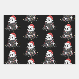 Feuille De Papier Cadeau Panda drôle de Noël Animal Lights Amoureux