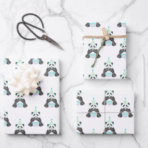 Feuille De Papier Cadeau Panda Paddy Party avec Motif de gâteau
