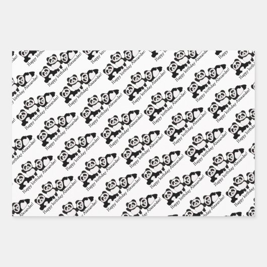 Feuille De Papier Cadeau Pandas mignonnes Motif noir et blanc Personnalisé (Devant 3)