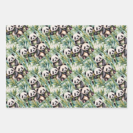 Feuille De Papier Cadeau Pandas mignons et bambou (Devant)