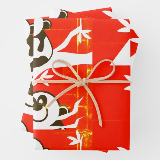 Feuille De Papier Cadeau Pandas mignons sur un bambou (En situation)