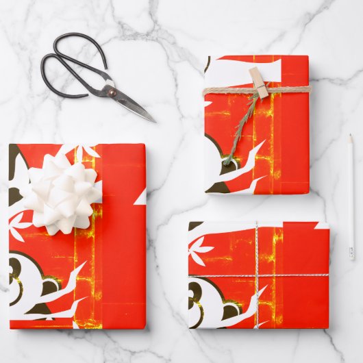 Feuille De Papier Cadeau Pandas mignons sur un bambou (Recto)