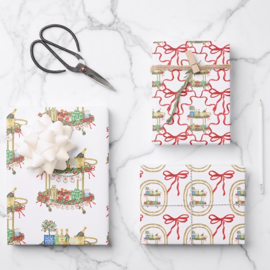 Feuille De Papier Cadeau Panier de champagne de Noël en aquarelle (Recto)