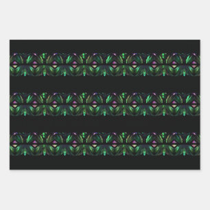 Feuille De Papier Cadeau Paon Cristal Rayé Noir Vert Motif