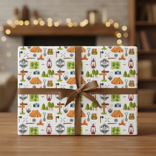 Feuille De Papier Cadeau Papiers d'emballage d'aventure d'icônes de camping