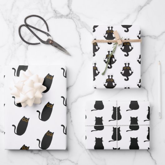 Feuille De Papier Cadeau Papiers d'enveloppement simples de chats noirs (Recto)