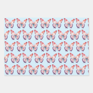 Feuille De Papier Cadeau Papillon aquarelle en rose violet et bleu