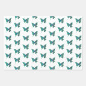 Feuille De Papier Cadeau Papillon aux plumes de paon vert (Devant 3)