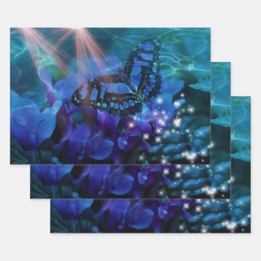 Feuille De Papier Cadeau Papillon bleu magique (Lot)