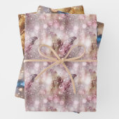 Feuille De Papier Cadeau Papillon brillant rose bleu parties scintillant or (En situation)