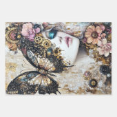 Feuille De Papier Cadeau Papillon de la dame victorienne Decoupage Steampun (Devant 3)