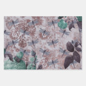 Feuille De Papier Cadeau Papillon de Newsprint à libellules et à fleurs vio (Devant 3)