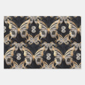 Feuille De Papier Cadeau Papillon en or sur arrière - plan noir (Devant 2)