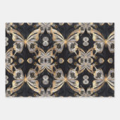 Feuille De Papier Cadeau Papillon en or sur arrière - plan noir (Devant)