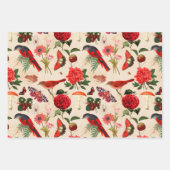 Feuille De Papier Cadeau Papillon et champignon aux oiseaux rouges (Devant)