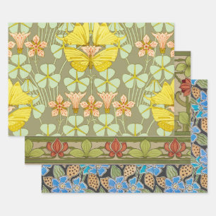 Feuille De Papier Cadeau Papillon Floral Botanique coloré