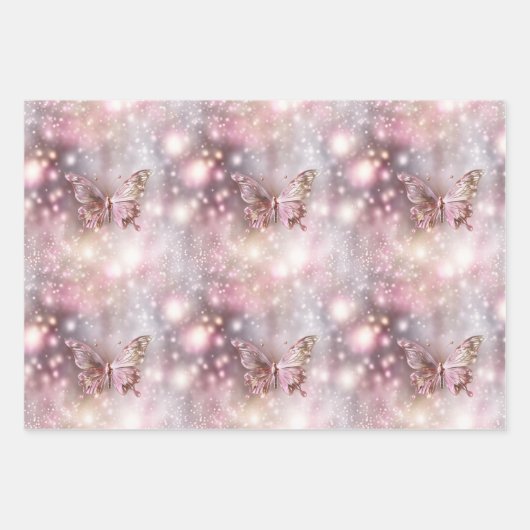 Feuille De Papier Cadeau Papillon magique enchanté motif rose sans couture (Devant 2)