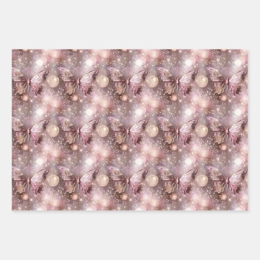 Feuille De Papier Cadeau Papillon magique enchanté motif rose sans couture (Devant)