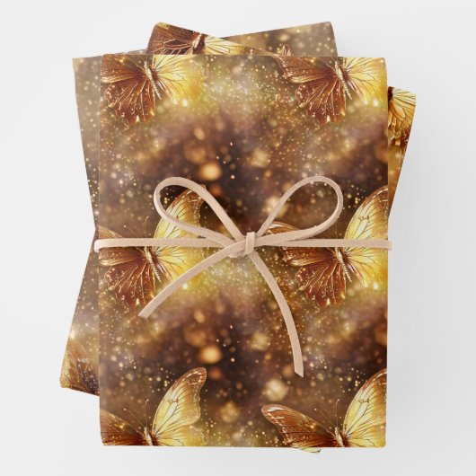 Feuille De Papier Cadeau Papillon magique enchanté or motif sans couture (En situation)