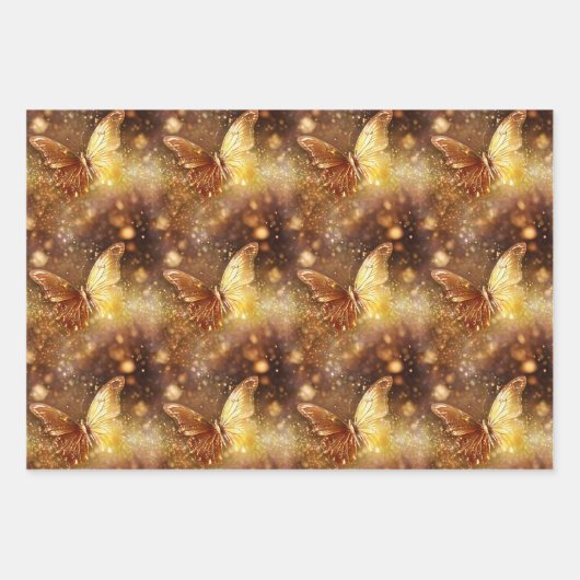 Feuille De Papier Cadeau Papillon magique enchanté or motif sans couture (Devant)