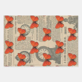 Feuille De Papier Cadeau Papillon orange Vintage et journal (Devant 3)