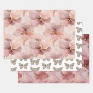 Feuille De Papier Cadeau Papillon rose pâle à étincelles