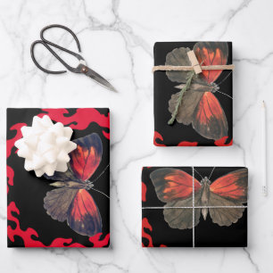 Feuille De Papier Cadeau Papillon rouge dans un cercle de feu - Symbole de 